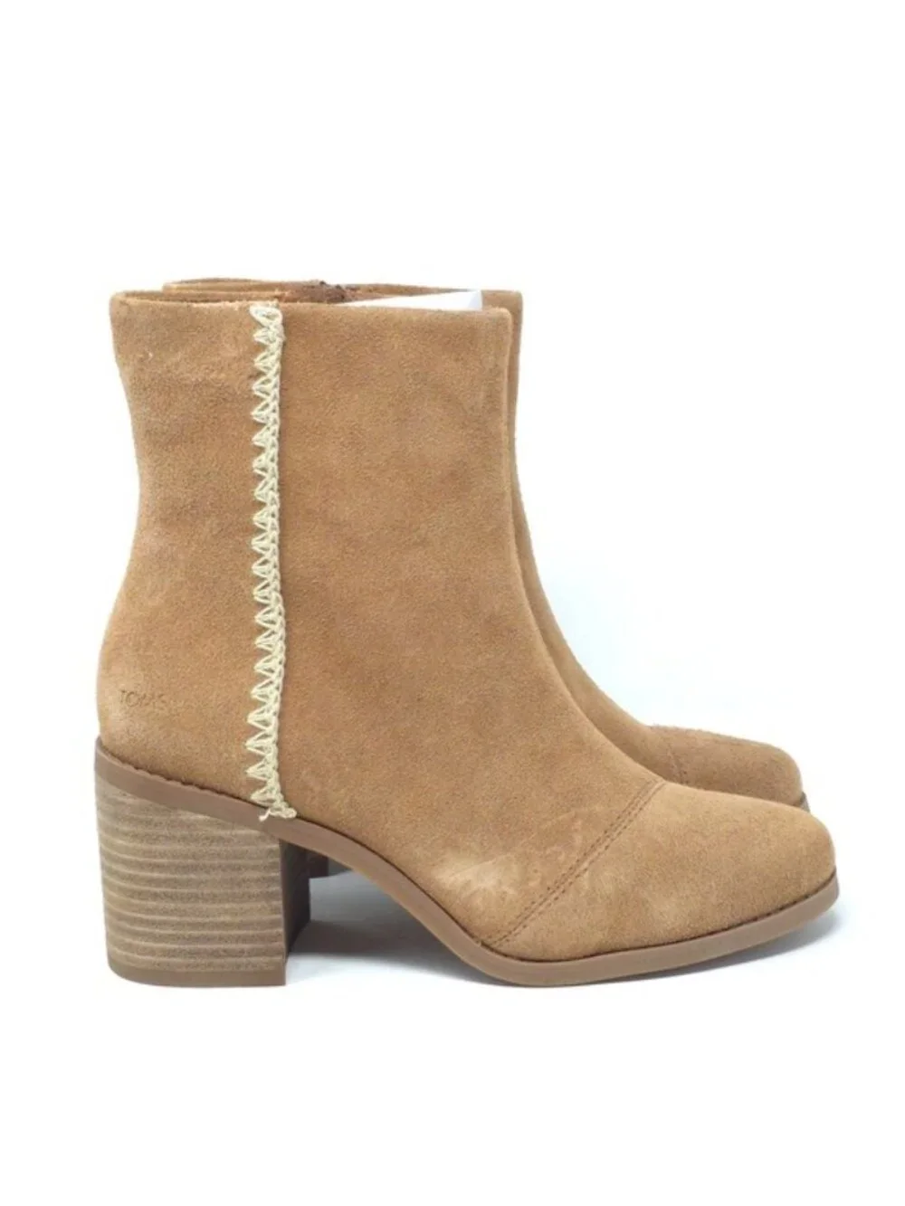 TOMS Evelyn Brown Suede Stacked Heel Ankle Boots 6M - Picture 3 of 12